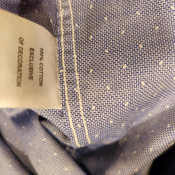 Tailorbyrd Dress Shirt 17 36/37 Trim Fit Blue Print Cotton Flip Cuff Non Iron - Picture 7 of 7